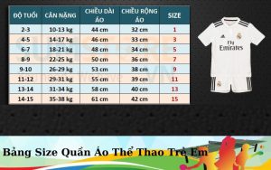 Bảng Size Quần Áo Thể Thao Trẻ Em