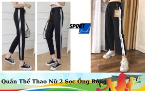 Quần Thể Thao Nữ 2 Sọc Ống Rộng