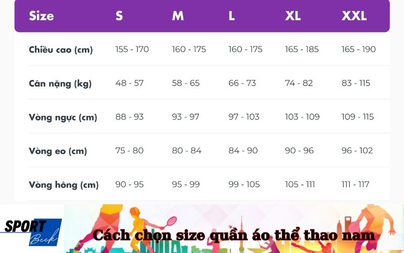 Cách chọn size quần áo thể thao nam