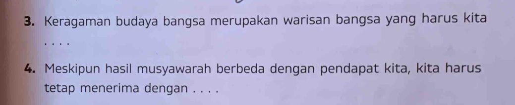 Soal isian singkat tentang keragaman budaya bangsa dan sikap menerima hasil musyawarah