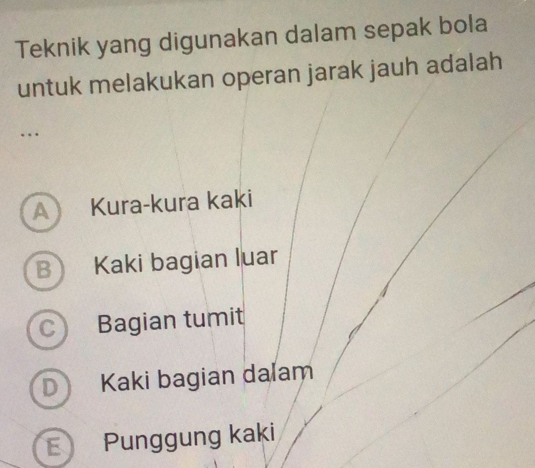 Soal pilihan ganda tentang teknik operan dalam sepak bola beserta lima opsi jawaban